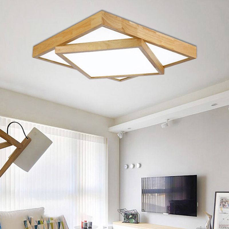 19"/25"/31.5" Wide Modern Square Wood Flush Mount Light LED Ceiling Light Fixture for Bedroom in Warm/White Light