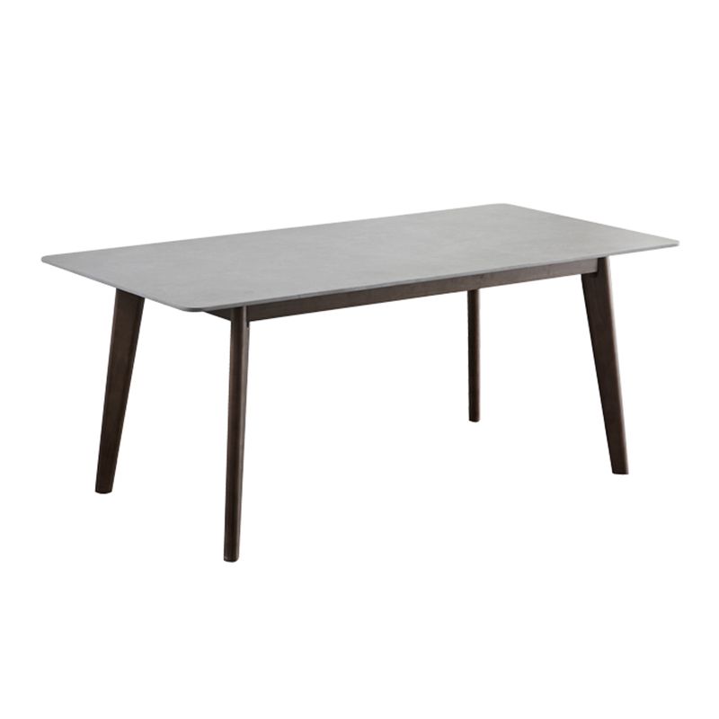 Mid-Century Modern Dining Table Gray Sintered Stone 4 Legs Dining Table with Wooden Base