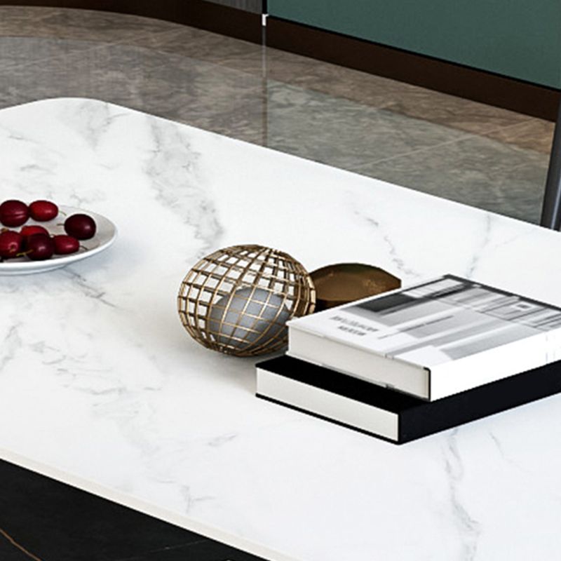 4 Legs 1 Single Coffee Table Rectangular Slate Cocktail Table with Shelf