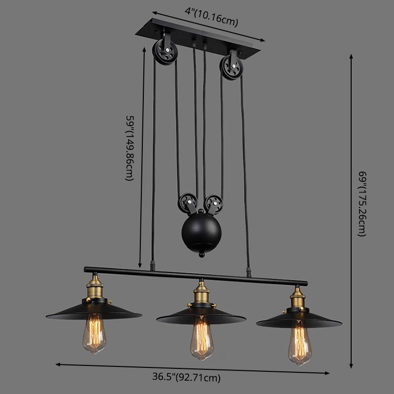 Metal 3 Lights Island Pendant Lighting Pulley Industrial Island Light Fixtures for Dining Room