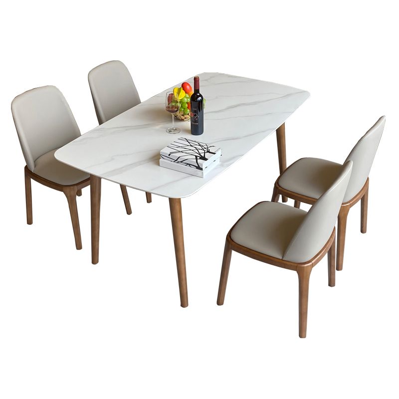 Modern Sintered Stone Dining Table Rectangular Dining Table Set with Solid Wood Base