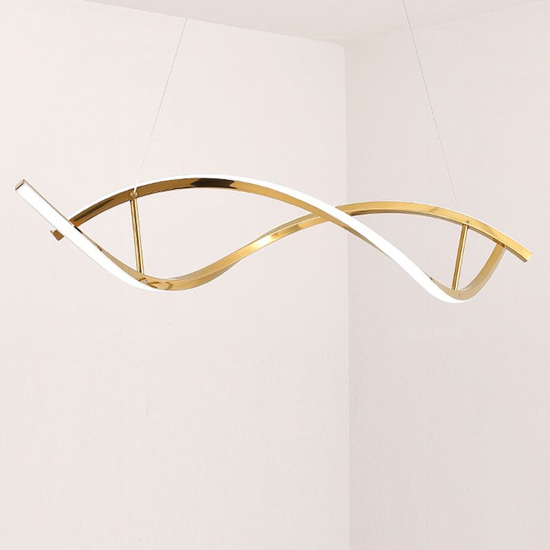 2 Lights Geometric Chandelier Light Contemporary Metal Pendant Lighting in Gold