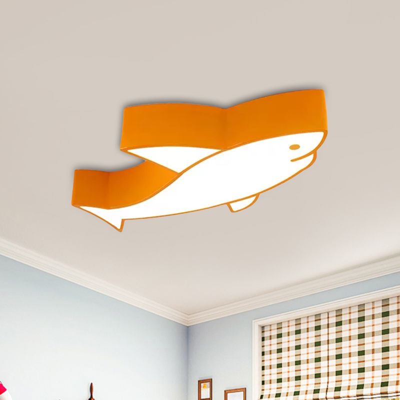 Children LED Light Fixture with Acrylic Shade Red/Yellow/Blue Shark Flush Mount Recessed Lighting