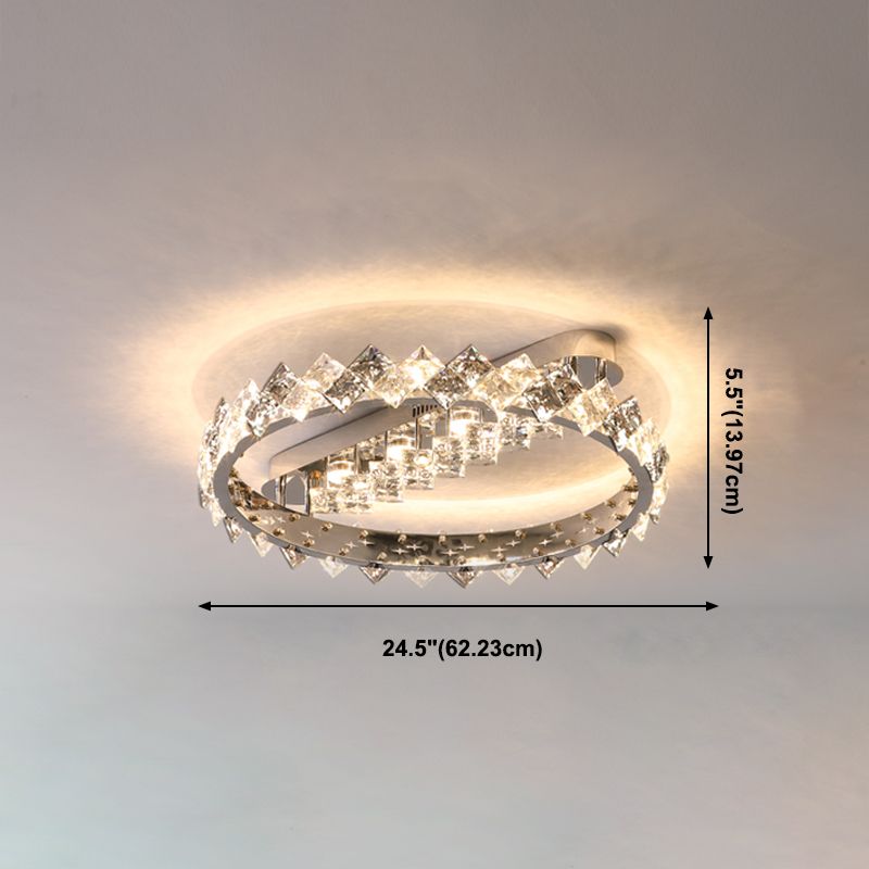 Modern Circular Flush Light Fixture Crystal 1 Light Flushmount Lighting in Grey