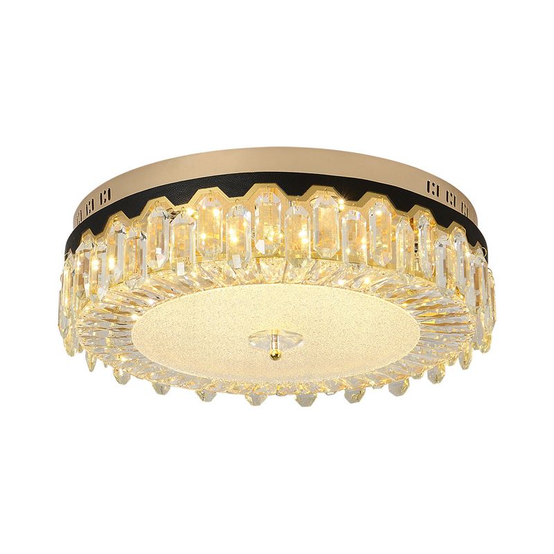 Clear Crystal Tambour Ceiling Lamp Simplicity Bedroom LED Flush-Mount Light Fixture