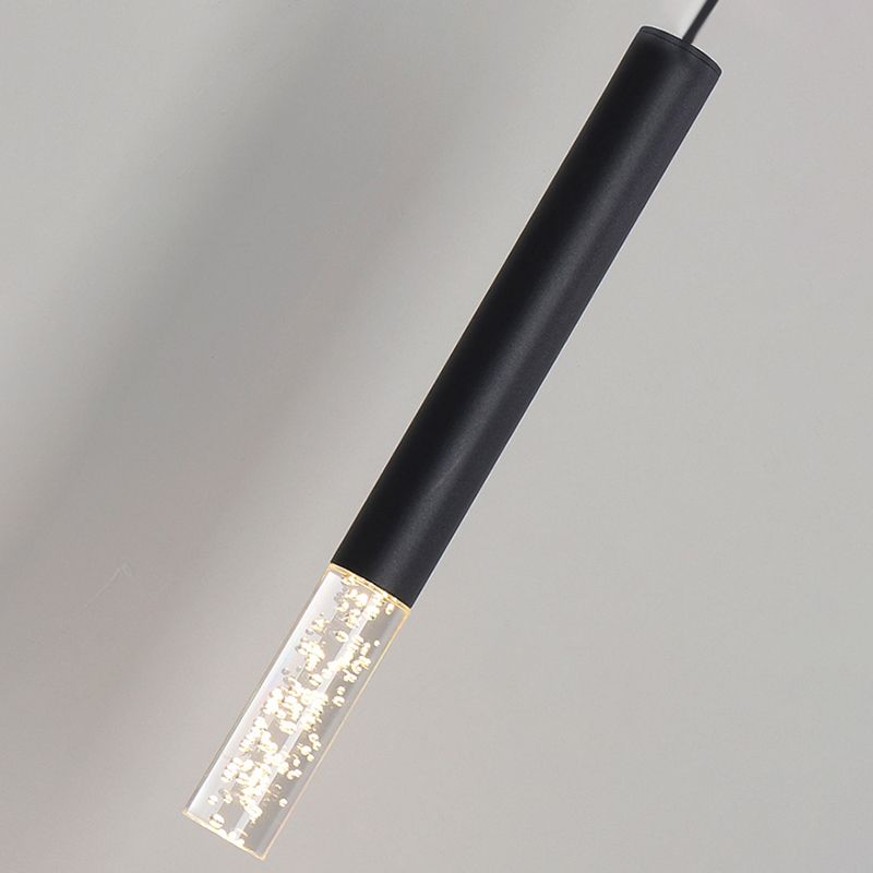 Cylinder Bedroom Pendant Lighting Fixture Acrylic LED Nordic Hanging Ceiling Light in Black