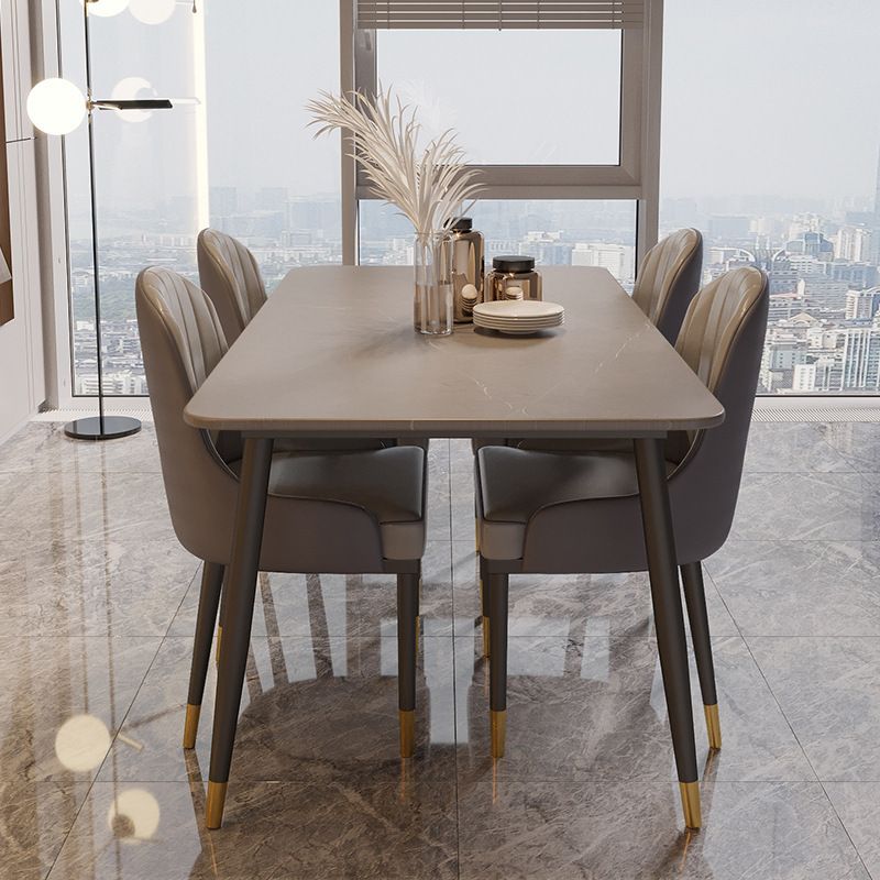 Nordic Dining Room Set Dining Table Rectangle Formal Dinette Set with Metal Base