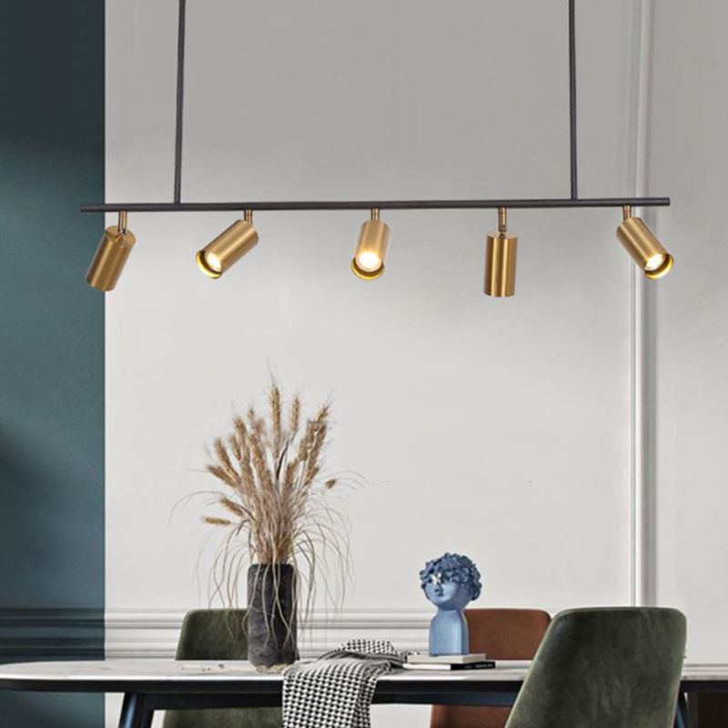 Gold Cylinders Island Lighting Fixture Minimalist Style Metal Island Pendant Light