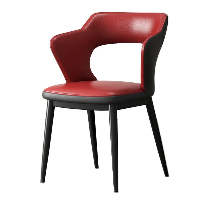 Mid-Century Modern Armless Side Chair Leather Basic Four Leg Side Chair for Bedroom