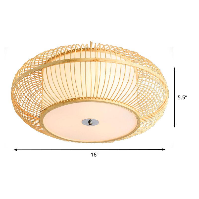 Plafonnier à 1 tête pour chambre à coucher, plafonnier beige asiatique avec abat-jour en bambou donut