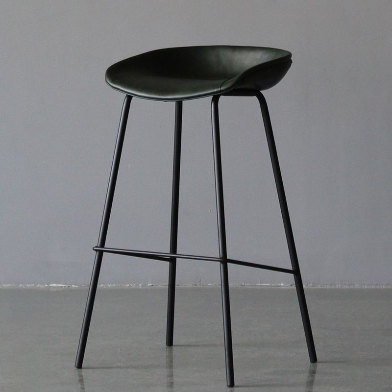 Matte Finish Footrest Upholstered Low Back Stool Industrial Home Leather Stool