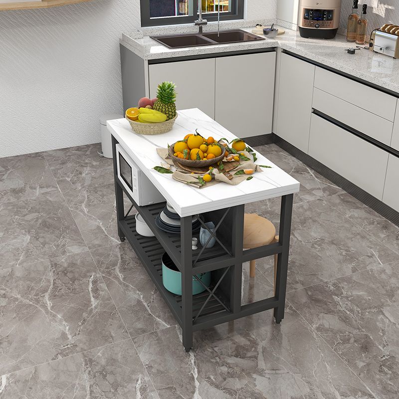 White Faux Marble Top Kitchen Trolley with Wheels for Dining Room