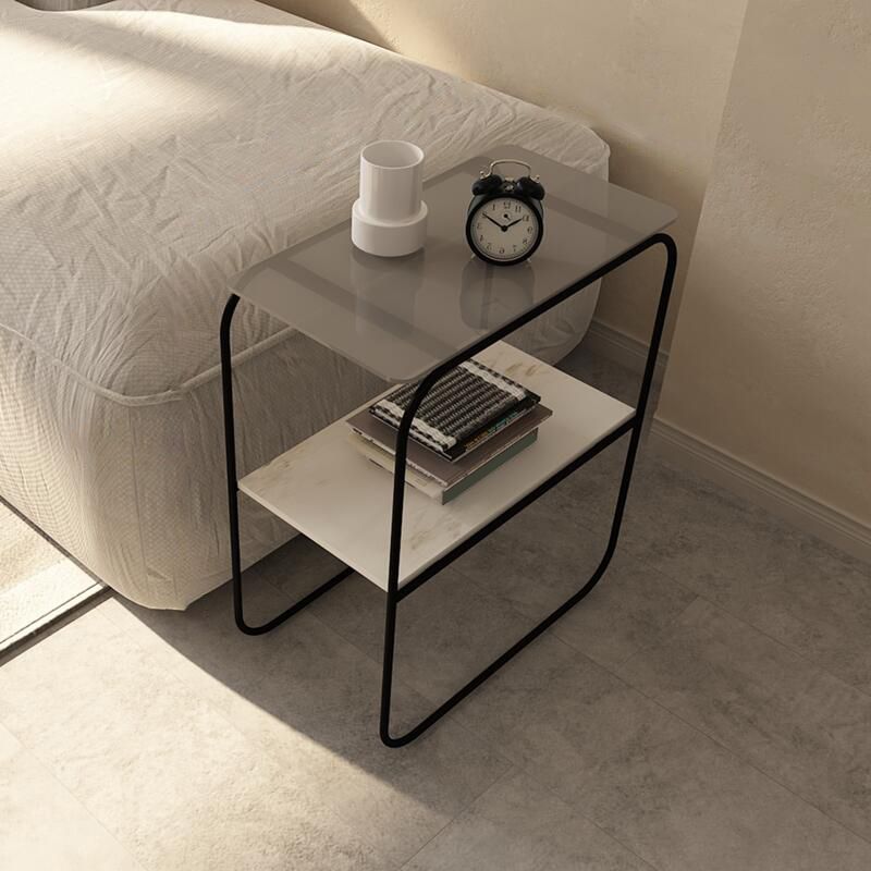 Modern Rectangular Glass Side End Table Sled Side Table with Metal Base