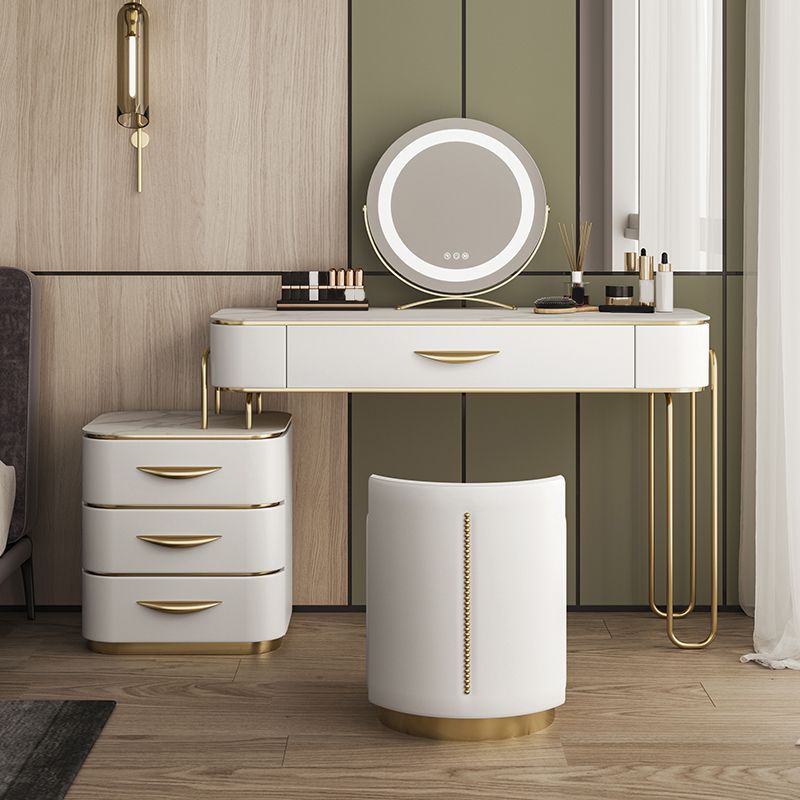 Glam Wood Vanity Dressing Table Slate Top Makeup Vanity Set with Drawers