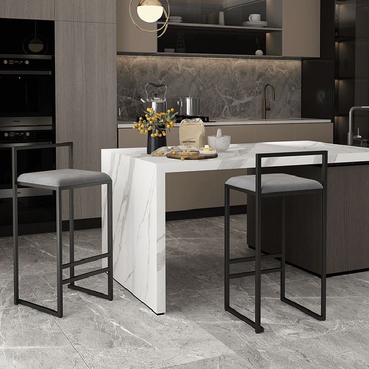 Modern Backrest Armless Counter Stool Iron Cafe Bar Stool with Velvet Cushion and Pedal