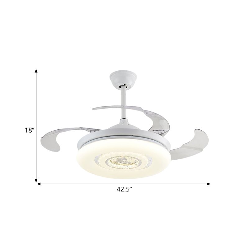 Stile semi -filo rotondo marrone/bianco/oro in stile nordico 42,5 "W LED Acrilico Acrilico Ampiccamento della ventola con 4 lame