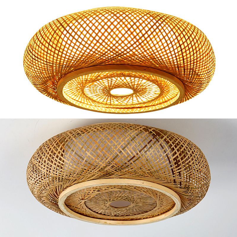 Lámpara de techo con tejido de tambor de estilo artístico asiático, montaje empotrado en color de troncos de bambú para espacios interiores