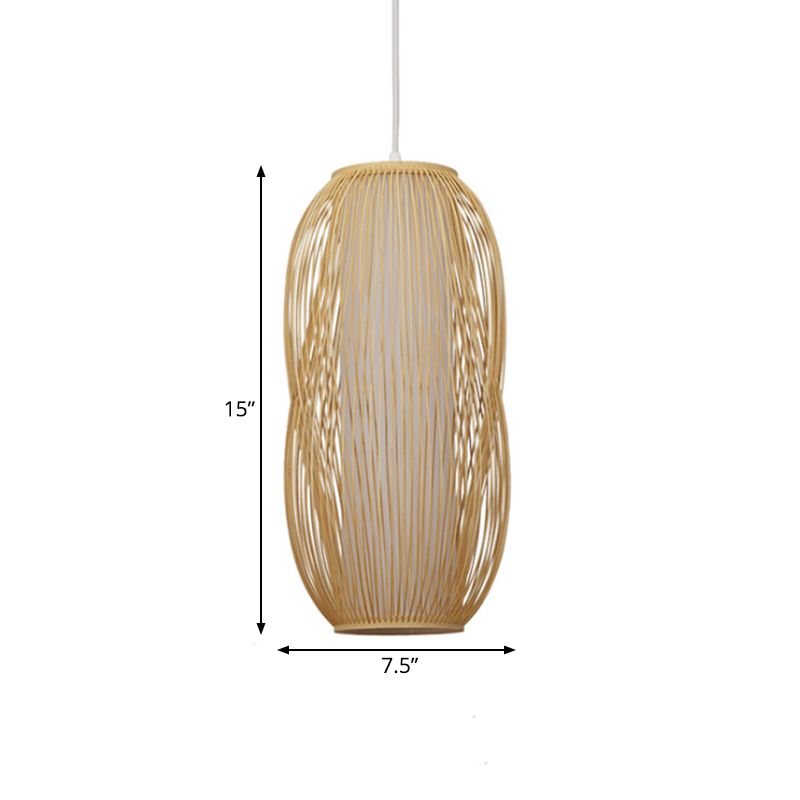 Beige Woven Shade Hanging Pendant Light Modernism 1 Light Bamboo Pendant Lighting for Living Room, 7.5"/9" W