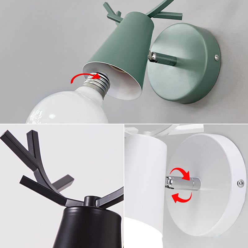 1 Light Wall Mount Lamp Fixture with Antler Metal Macaron Wall Sconce Light for Boy Girl Bedroom