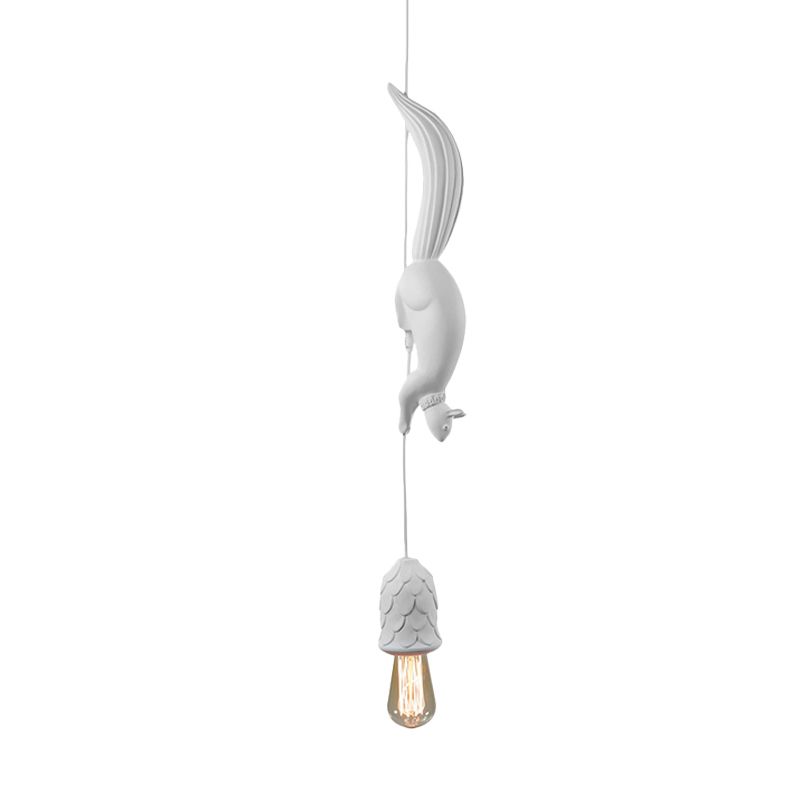 Enfants, bulbe exposé Résine Drop Pendant Single suspension plafond plafond en blanc / noir / brun avec écureuil suivi du concept de pinone