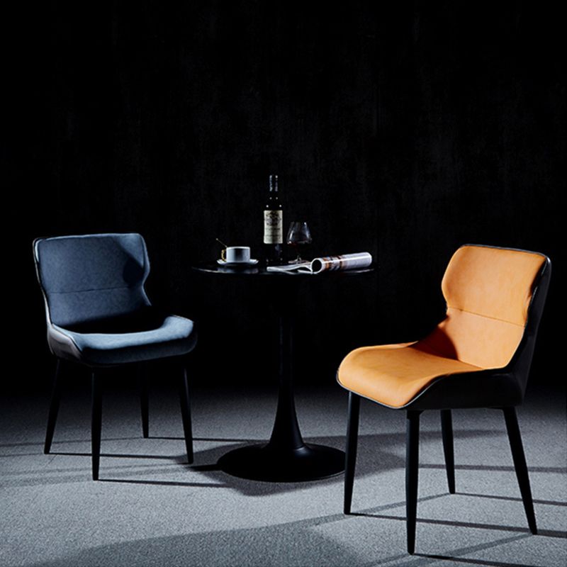 Modern Leather Dining Side Chair Indoor Wingback Chair with Black Legs