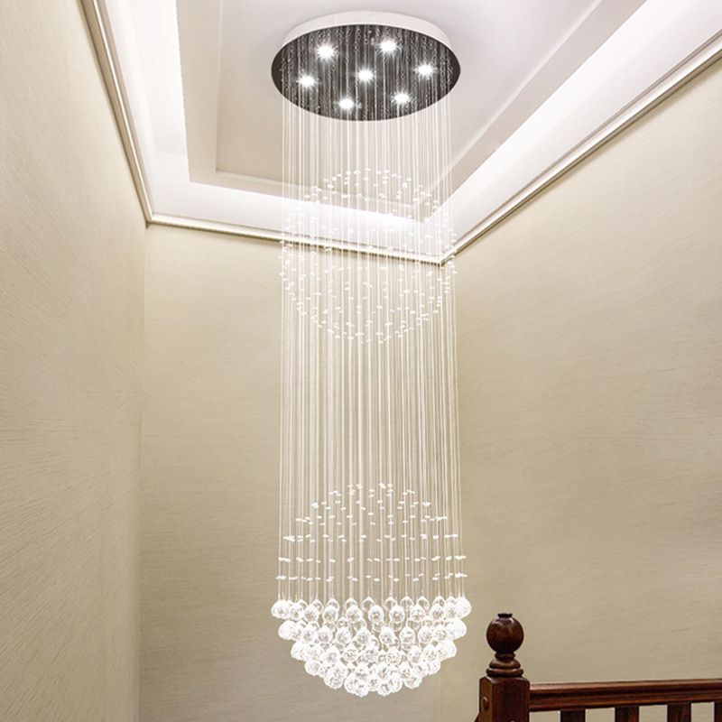 7 cabezas cascadas lámpara colgante LED modernismo blanco cristal transparente múltiples luz colgante para escalera