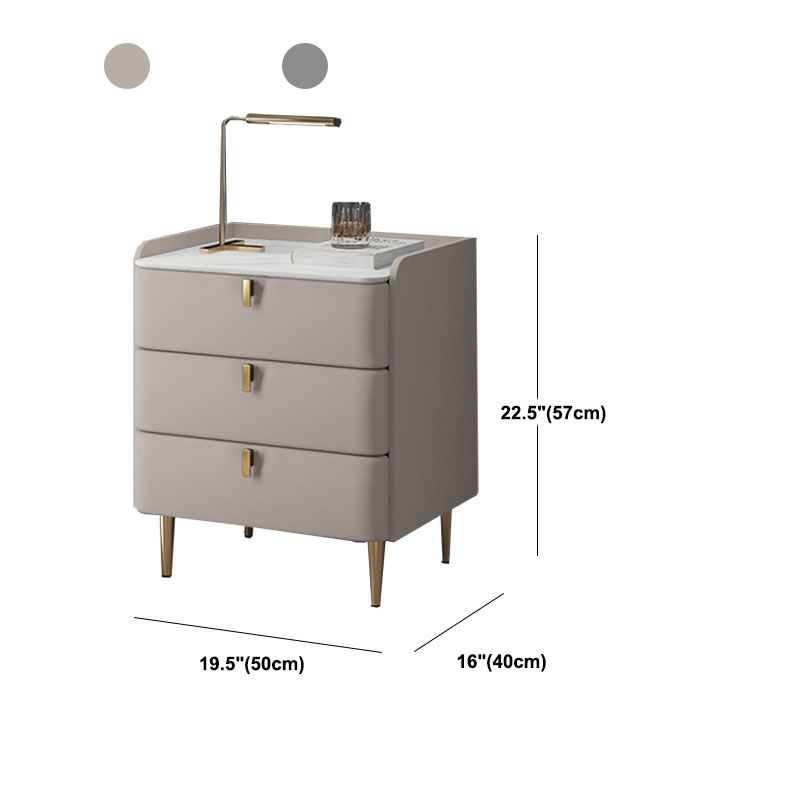 Contemporary Solid Wood Nightstand Stone Top Night Table with Drawers