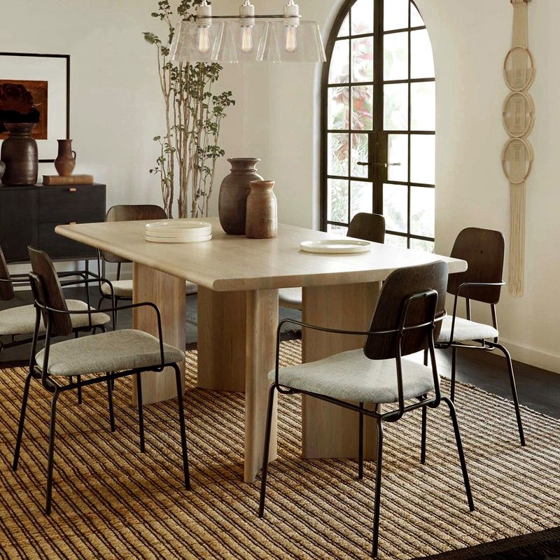 Rectangle Pine Wood Table Modern Dining Table with 4 Legs for Restaurant