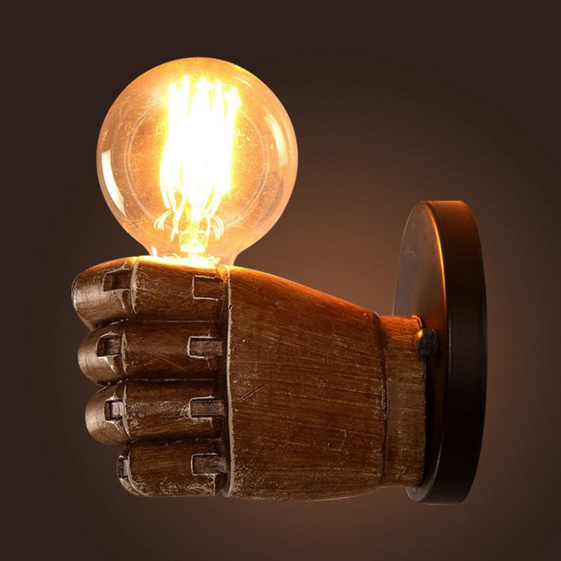 Brown Fist Wall Lamp Loft Style Single-Bulb Resin Sconce Light Fixture for Living Room