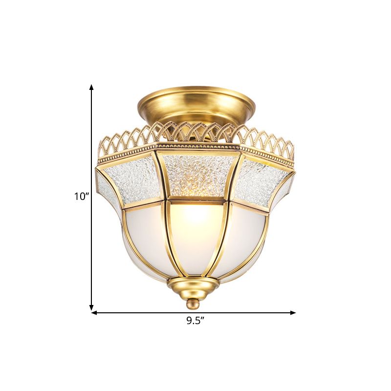 Lámpara de techo de un solo cabezal de latón que crepita la cabaña y el vaso lácteo, la iluminación de la campana de la campana invertida