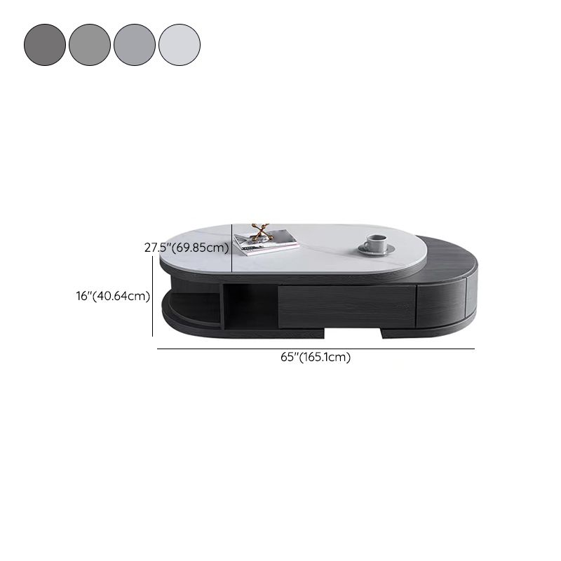 Slate and Wood Coffee Table Oval Single Coffee Table with Storage Drawers