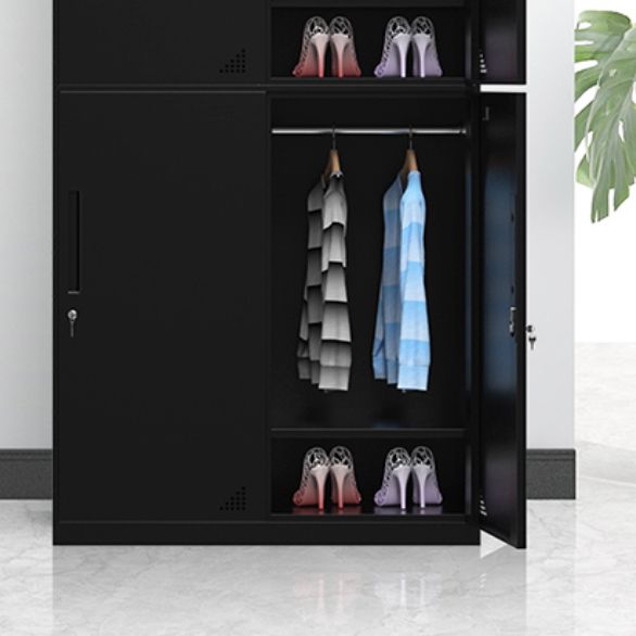Black Wardrobe Armoire with Garment Rod Steel Wardrobe Cabinet