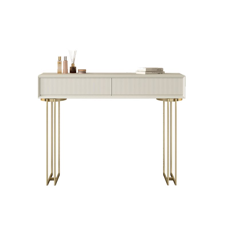 Contemporary Beige Solid Wood Makeup Vanity Desk with Metal Base