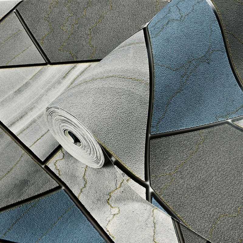 33' x 20.5" Minimalist Wallpaper for Living Room with Flock Color Block Design in Grey and Blue