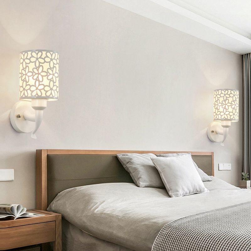 Modernist Wall Sconce Cylinder Metal Sconce Lighting in White for Bedroom