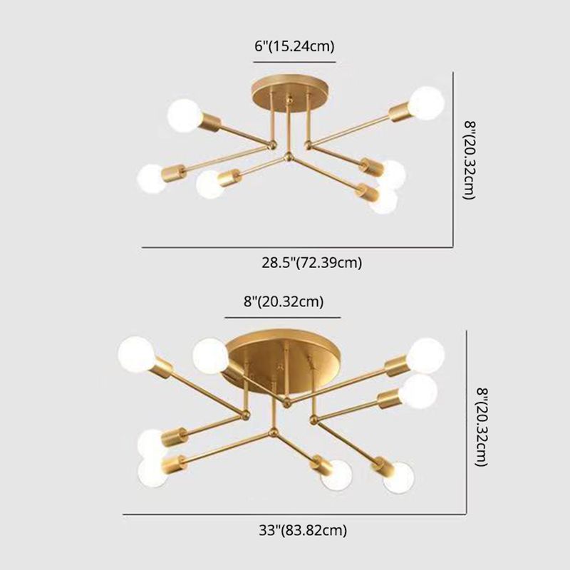 Metallic Semi Flush Light Fixtures Exposed Bulb Modern Bedroom Ceiling Flush Mount Lights