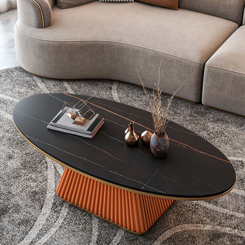 Modern Style Oval Slate Table with Metal Square Base Coffee Table