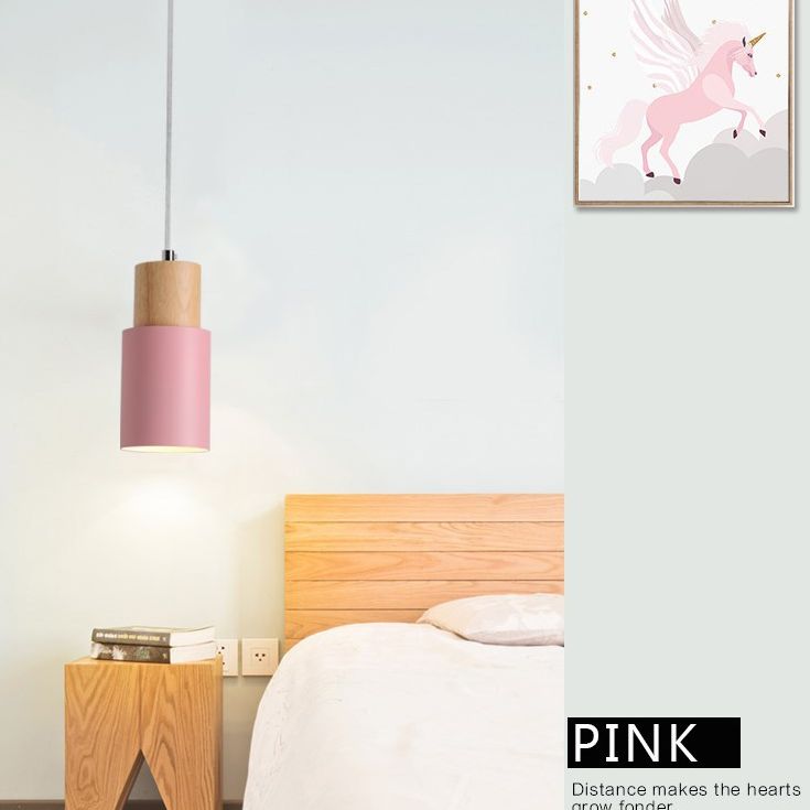 Macaron minimaliste moderne Lampe suspendue en bois de la lampe cylindrique avec une teinte en aluminium