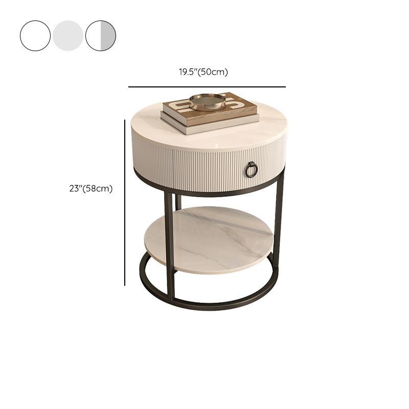 Frame Glam Style Side Table 22.83" Tall Stone Top Side Table with Storage