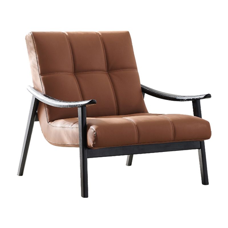 Solid Color Wooden Lounge Chair Genuine Leather Bedroom Side Chair