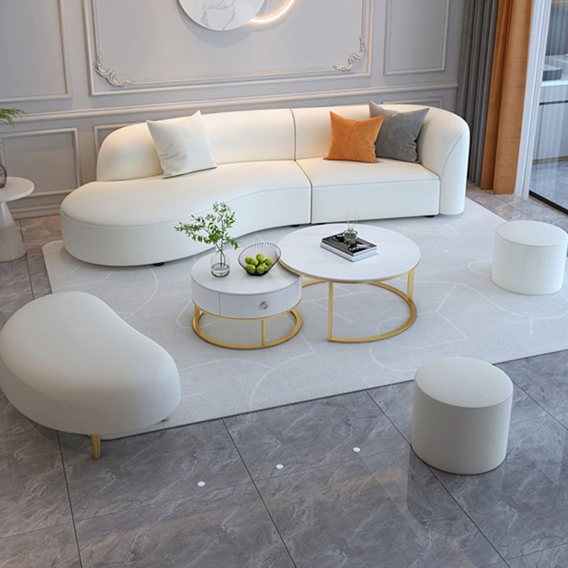 White Cushion Back Sofa Curved Corner Loveseat for Living Room