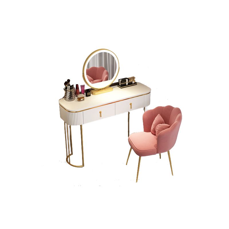 Glam Wood Frame Makeup Vanity Drawer Vanity in White with Gold Base