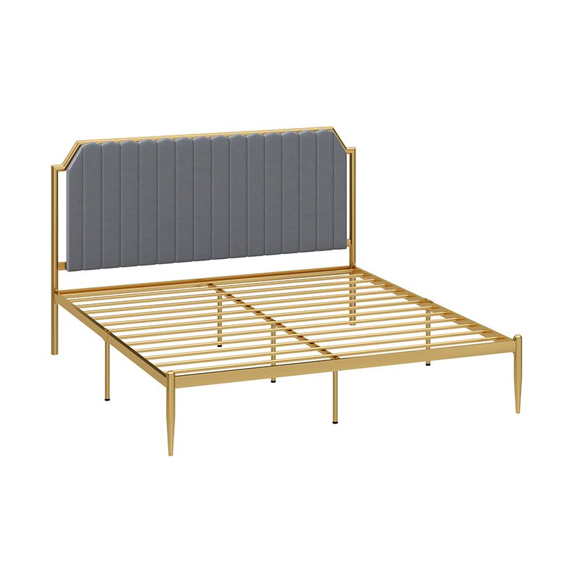 Leather Bed,Queen Metal Frame Panel Bed with Scooped Headboard