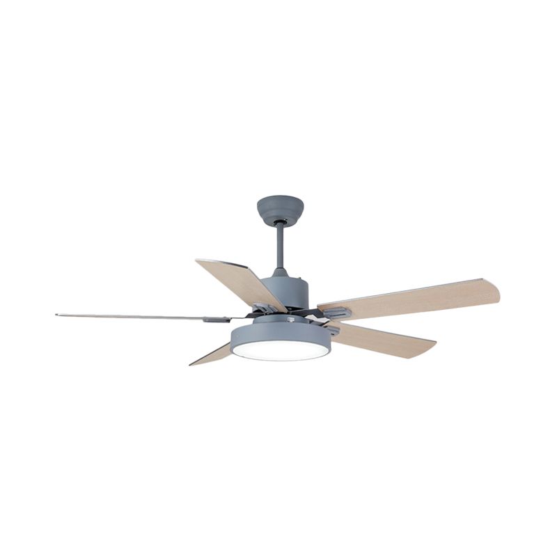 5-BladeDrum Living Room Hanging Fan Light Fixture Traditional Acrylic 52" Wide LED Semi Flush Light