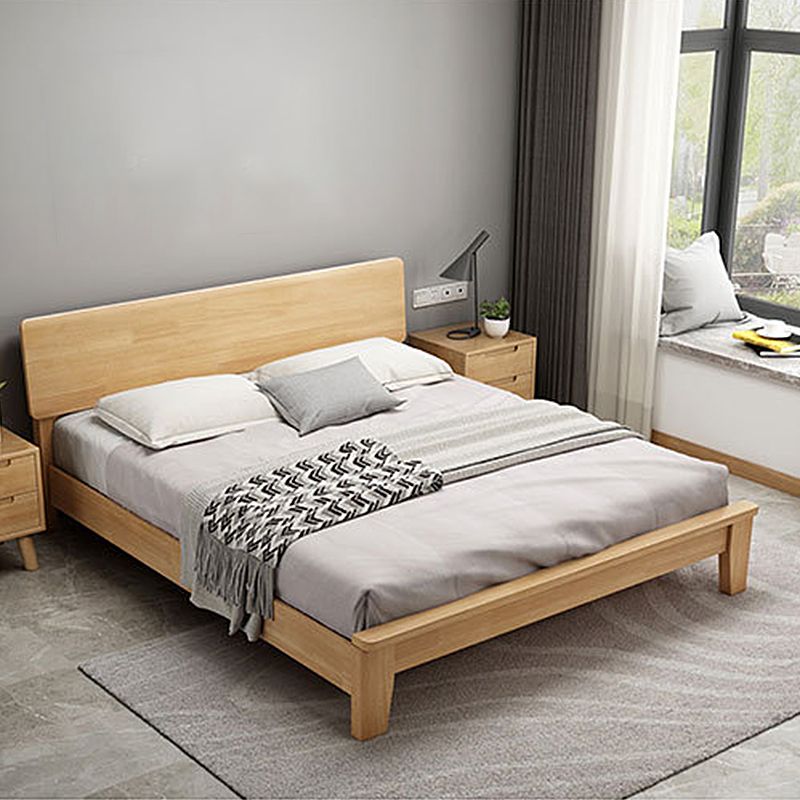 Scandinavian Penal Bed with Rectang Penal Headboard and Wooden Legs