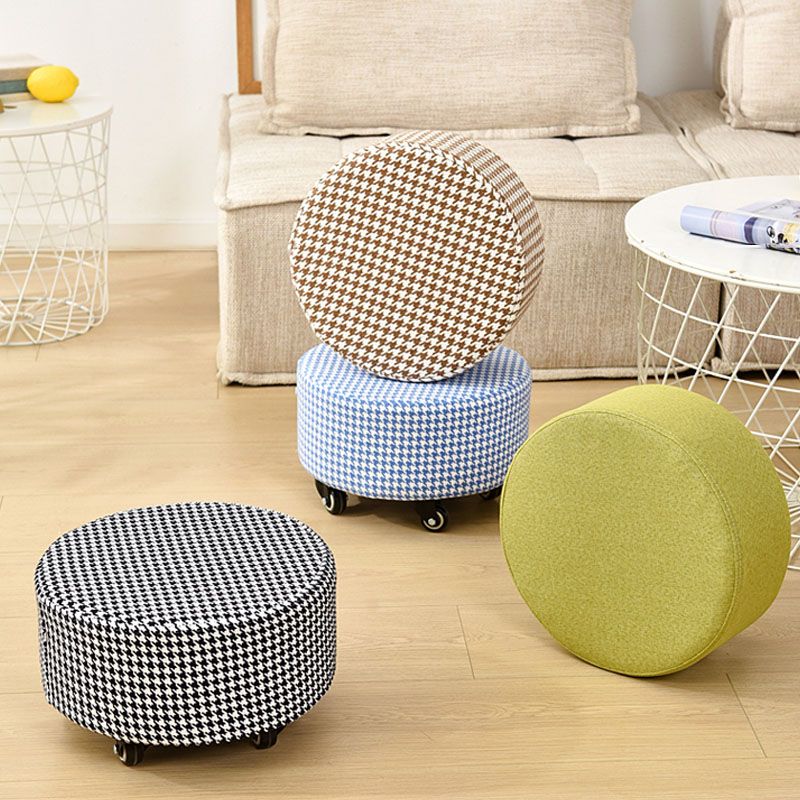 Cotton Blend Ottoman Houndstooth Pattern Fade Resistant Round Ottoman with Wheels