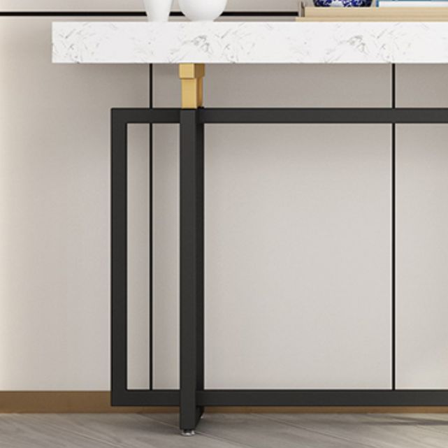 Rectangle Marble Top Console Table with Iron Trestle Base for Hall