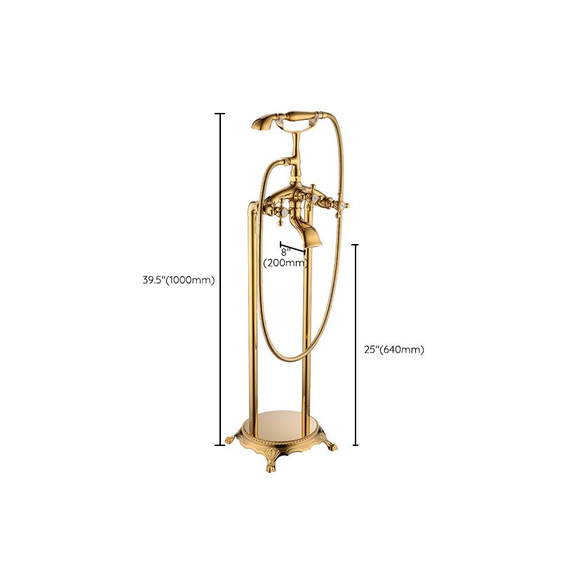 Floor Mounted Tub Spout 3 Handles Traditional Freestanding Tub Filler in Gold