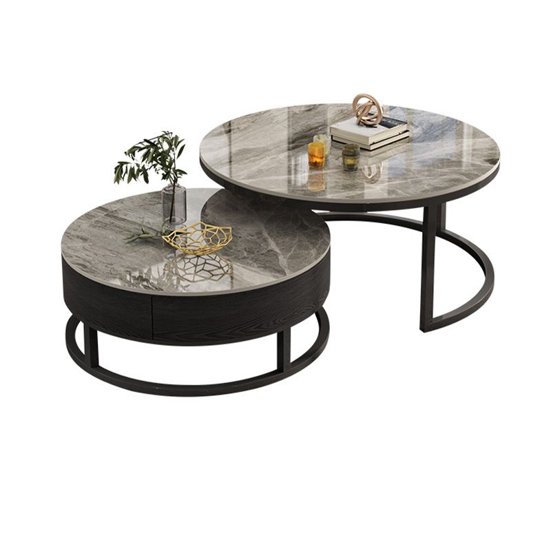 Round Slate Top Coffee Table Frame Coffee Cocktail Table with Drawers