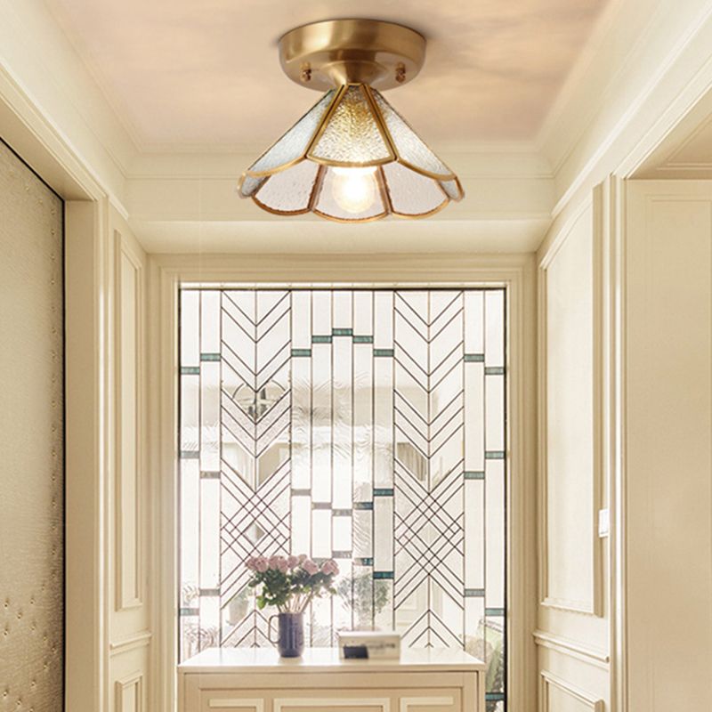 Colonial Scalloped Flush Mount Light Frosted Glass Brass Flush Mount Ceiling Lamp